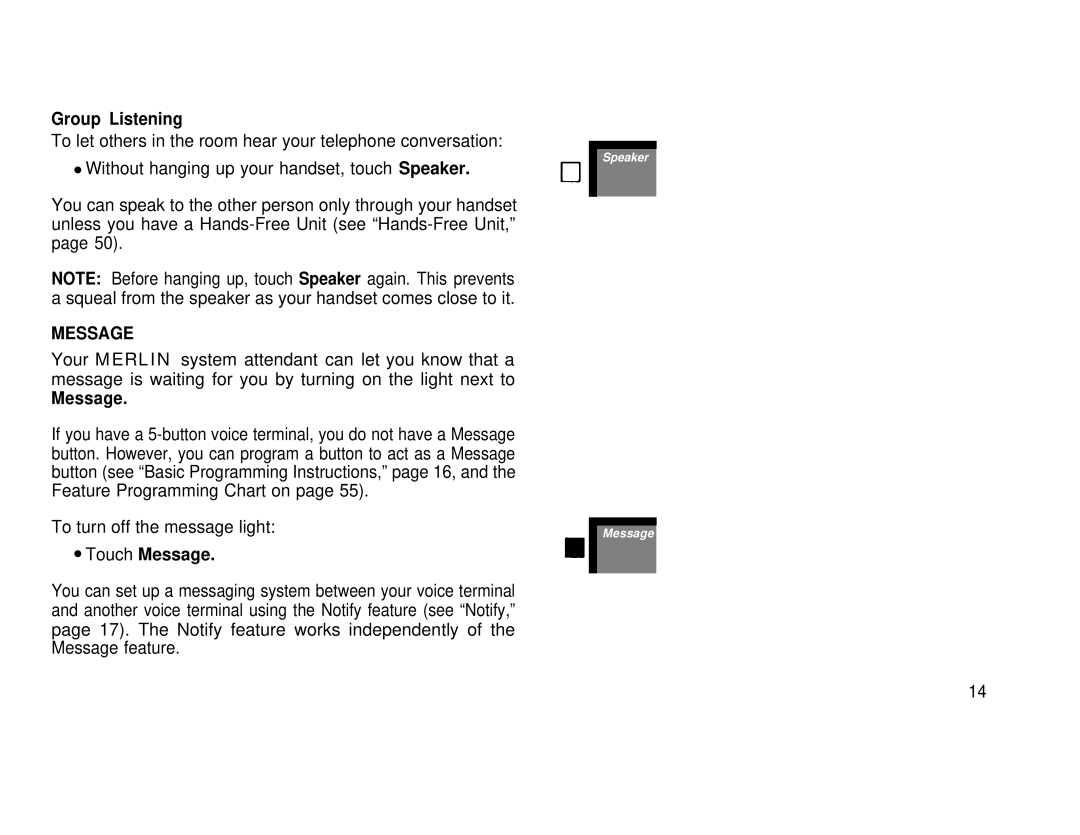 AT&T 1030, 3070 manual Group Listening, Touch Message 