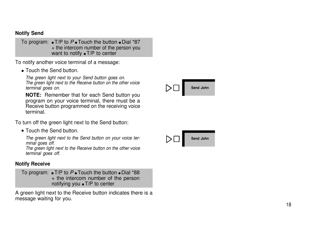 AT&T 1030, 3070 manual Notify Send, Notify Receive 