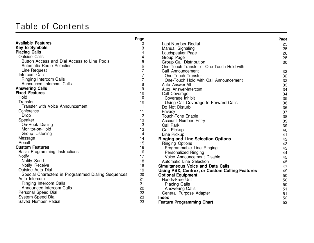 AT&T 3070, 1030 manual Table of Contents 