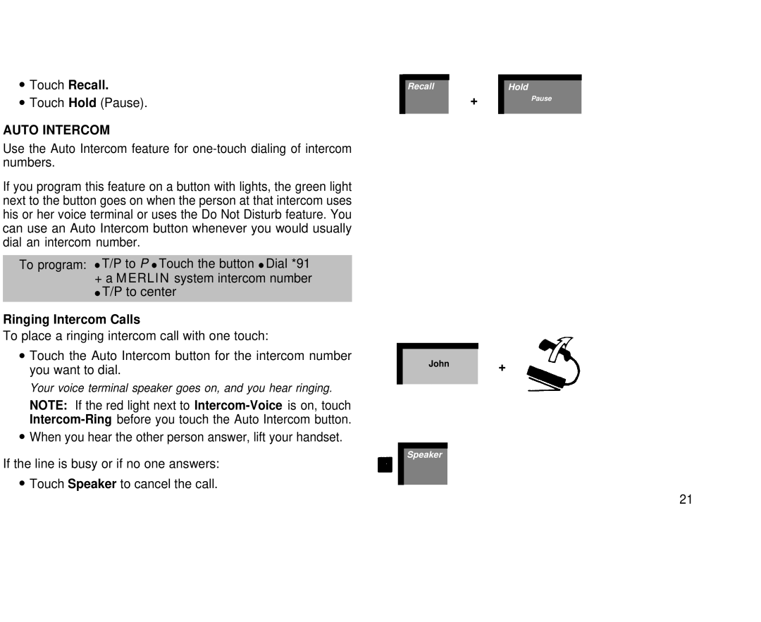 AT&T 3070, 1030 manual Touch Recall, Auto Intercom 