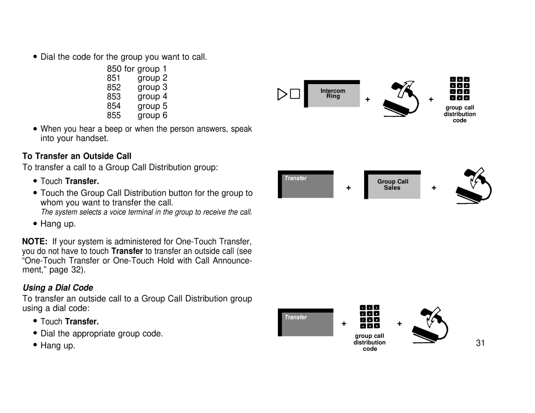 AT&T 3070, 1030 manual To Transfer an Outside Call, Touch Transfer 