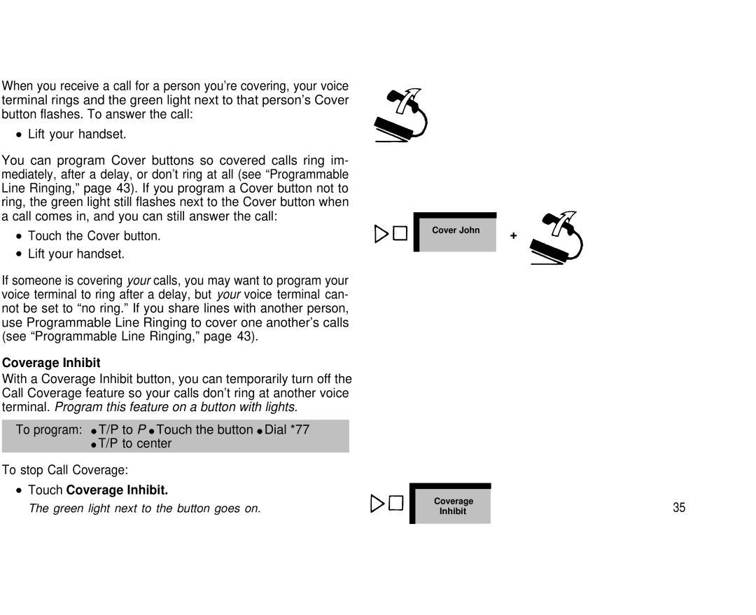 AT&T 3070, 1030 manual Touch Coverage Inhibit 