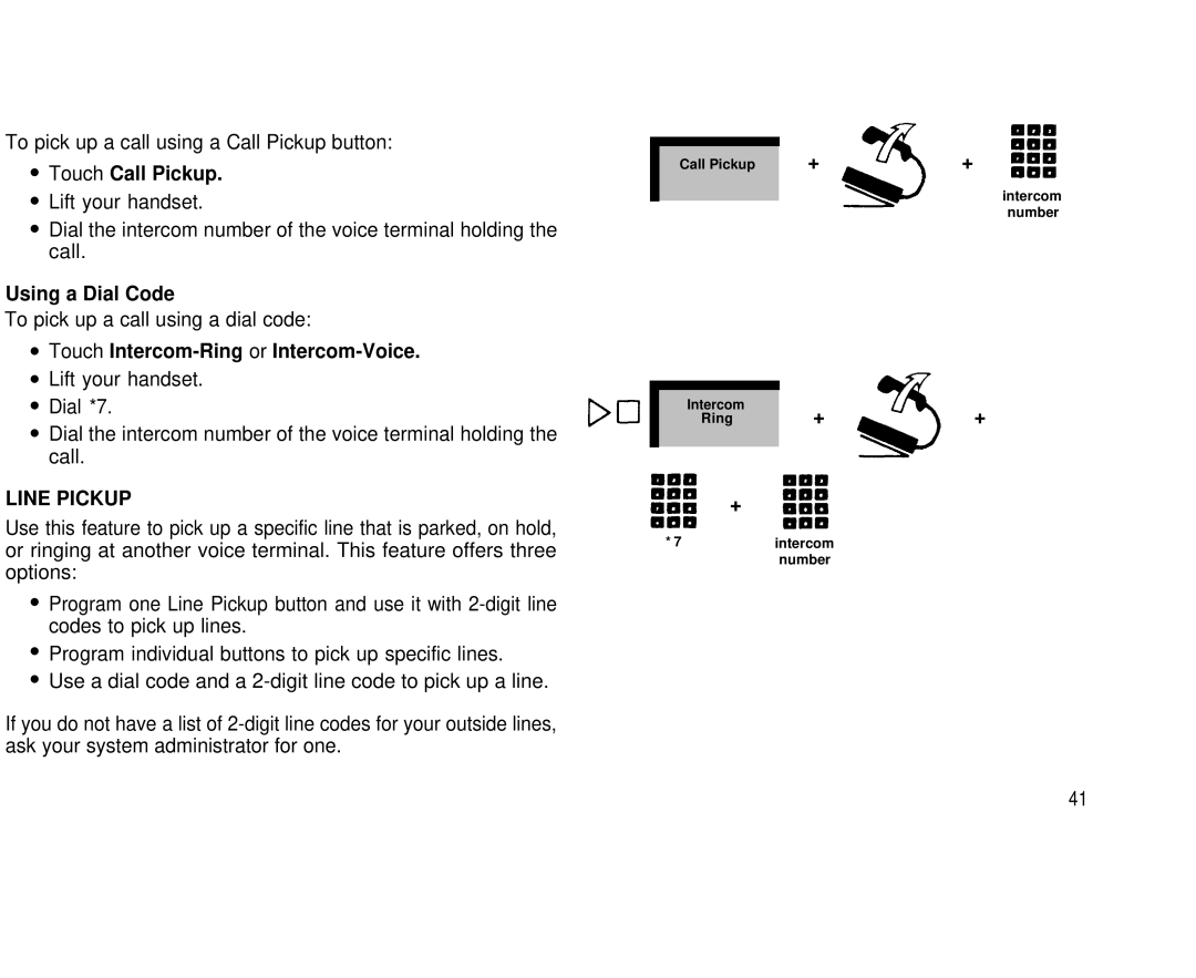 AT&T 3070, 1030 manual Touch Call Pickup, Touch Intercom-Ring or Intercom-Voice, Line Pickup 