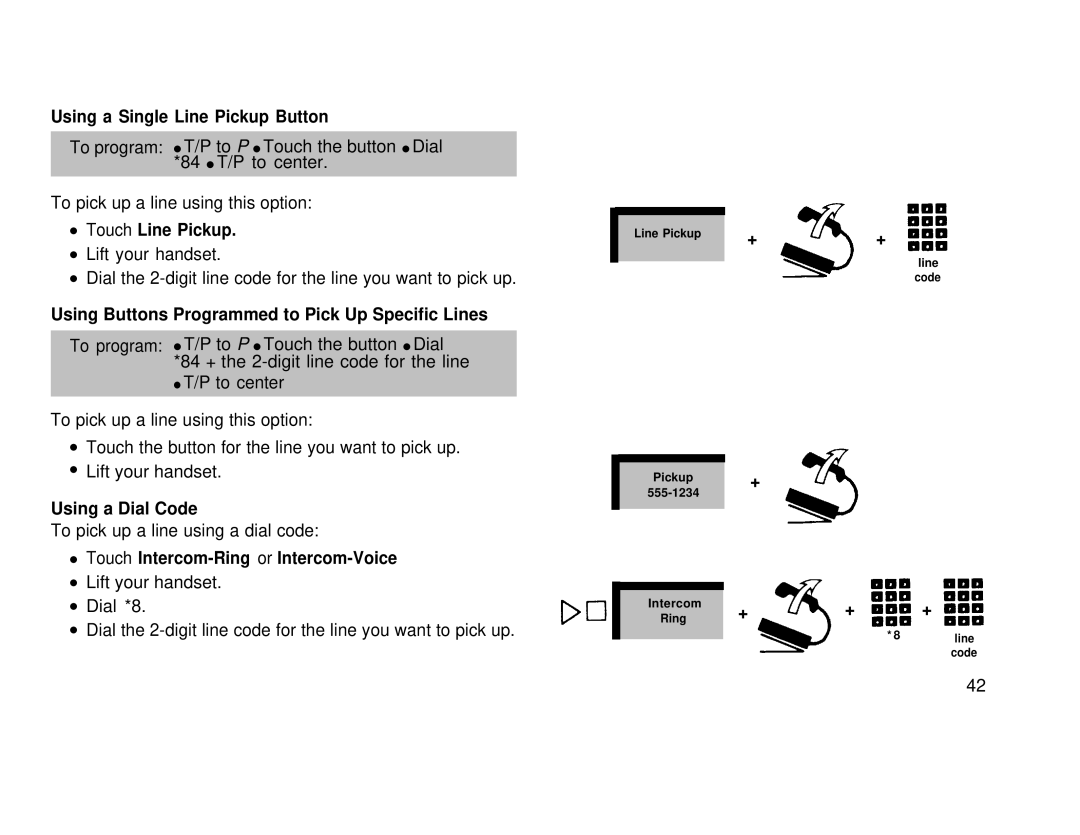 AT&T 1030, 3070 Using a Single Line Pickup Button, Touch Line Pickup, Using Buttons Programmed to Pick Up Specific Lines 