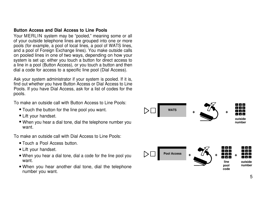 AT&T 3070, 1030 manual Button Access and Dial Access to Line Pools 