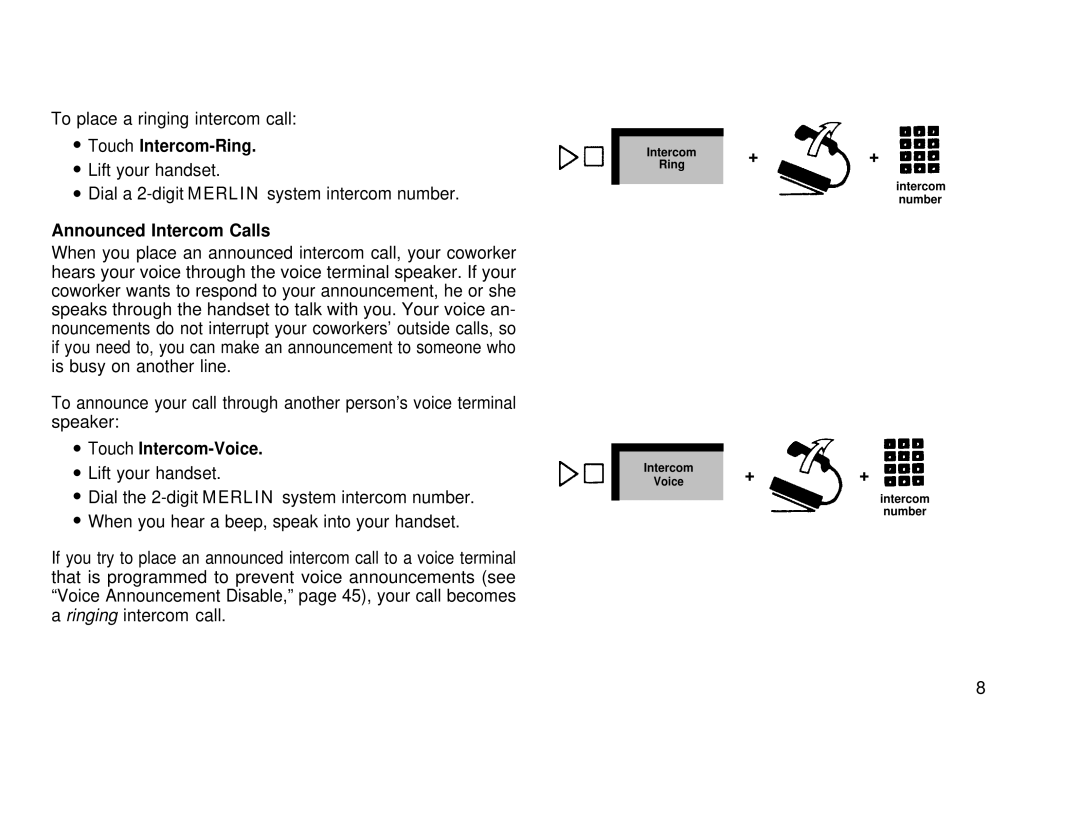 AT&T 1030, 3070 manual Touch Intercom-Ring, Announced Intercom Calls, Touch Intercom-Voice 