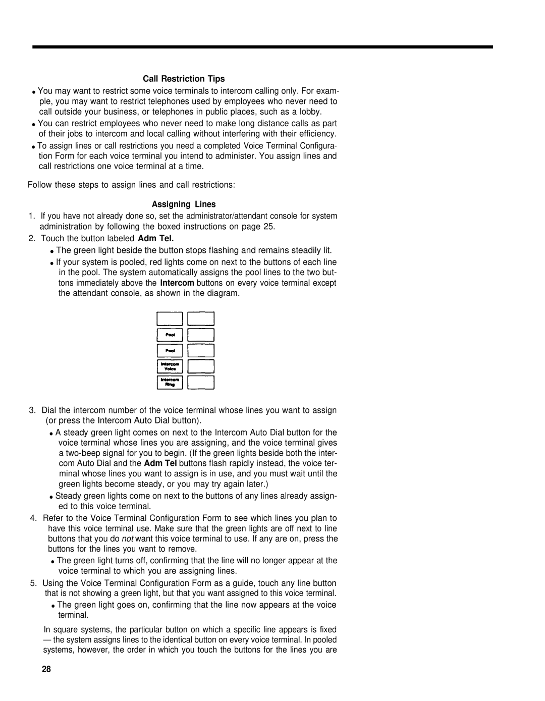 AT&T 1030, 3070 manual Call Restriction Tips, Assigning Lines 