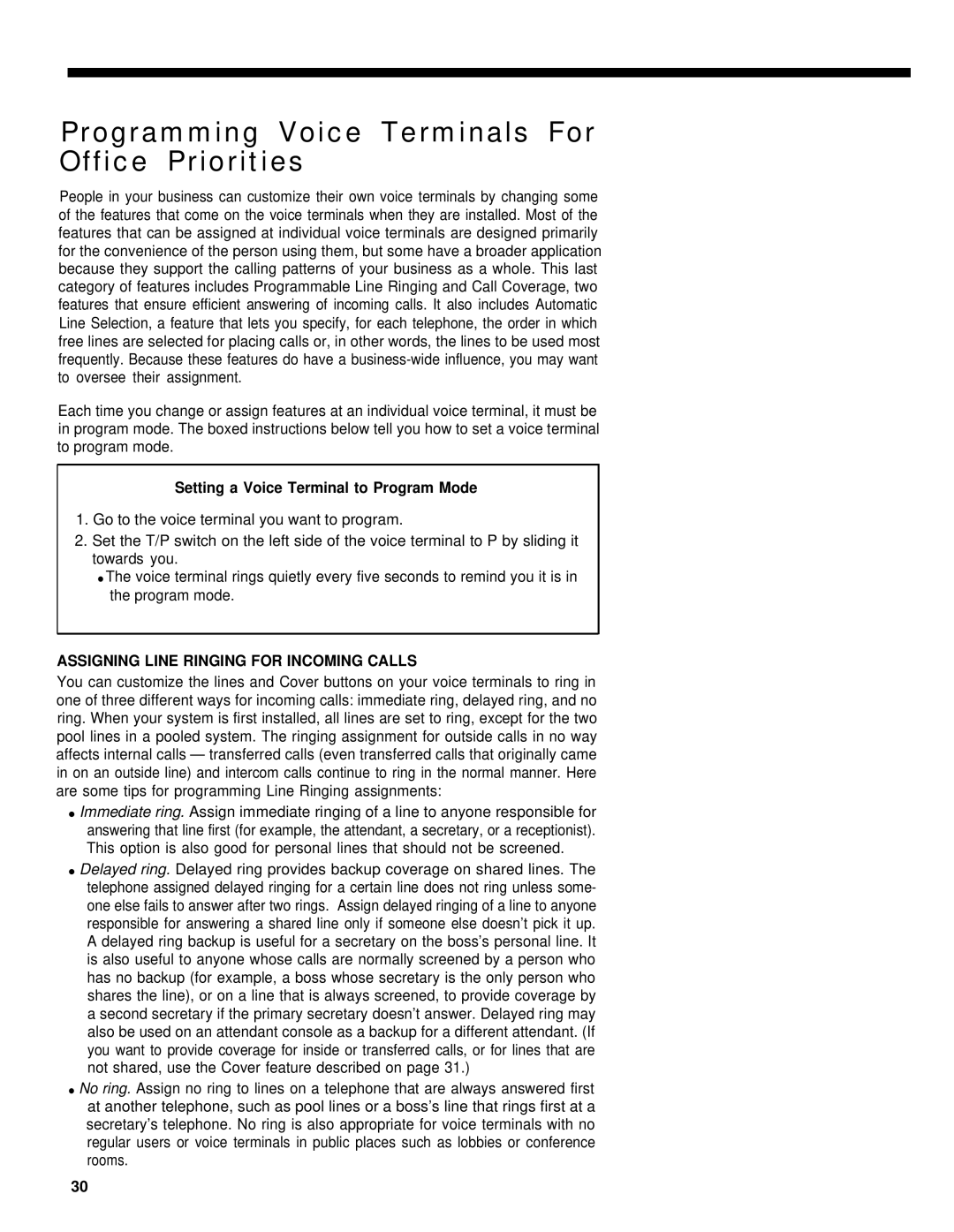 AT&T 1030, 3070 manual Programming Voice Terminals For Office Priorities, Setting a Voice Terminal to Program Mode 