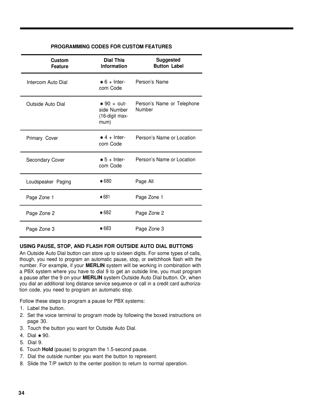 AT&T 1030, 3070 manual Using PAUSE, STOP, and Flash for Outside Auto Dial Buttons 