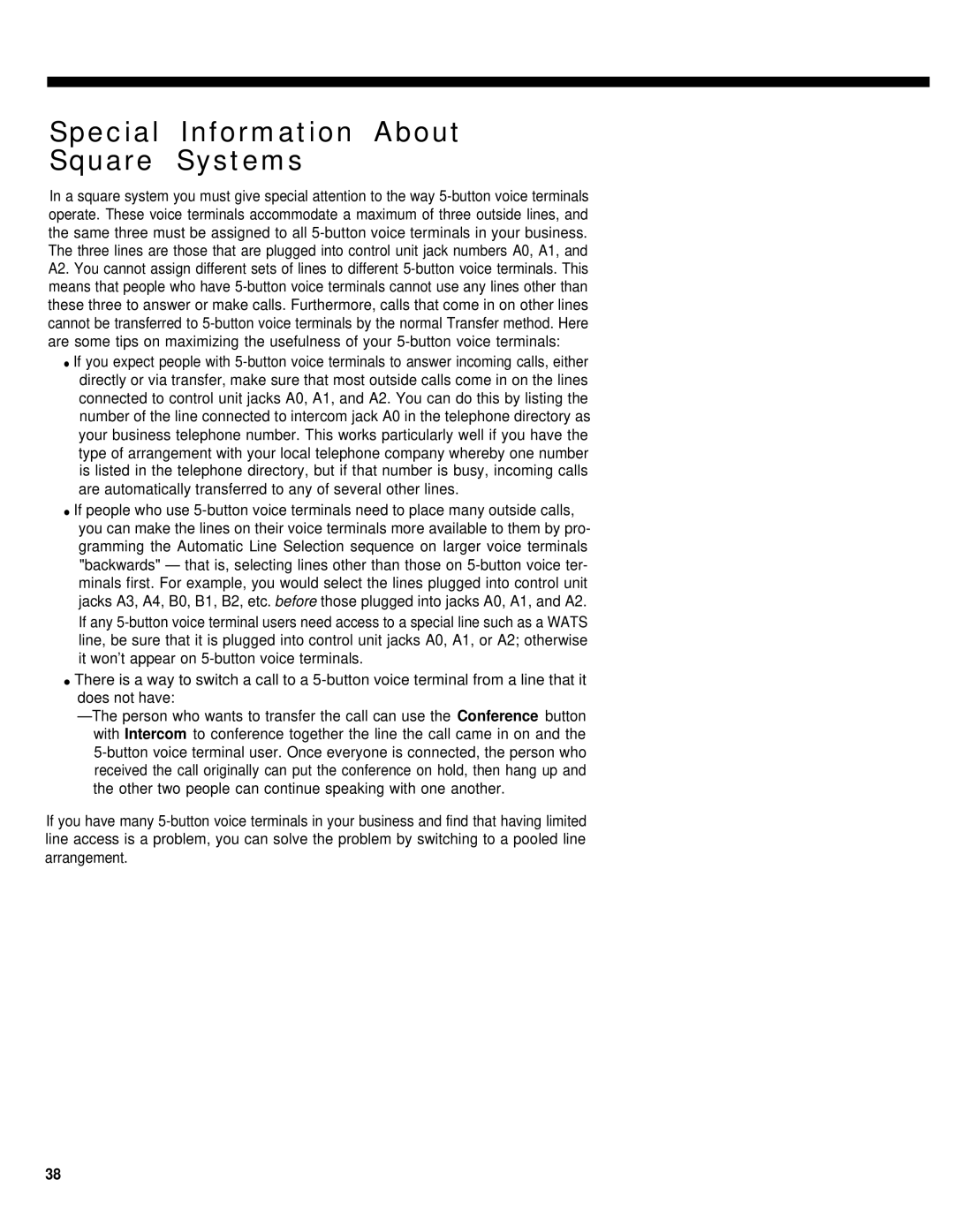 AT&T 1030, 3070 manual Special Information About Square Systems 