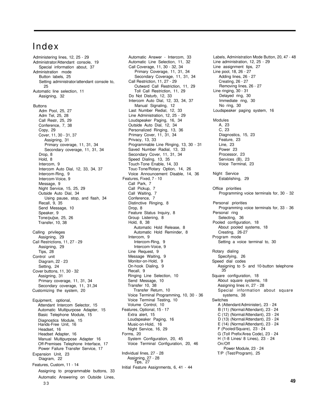 AT&T 3070, 1030 manual Index 