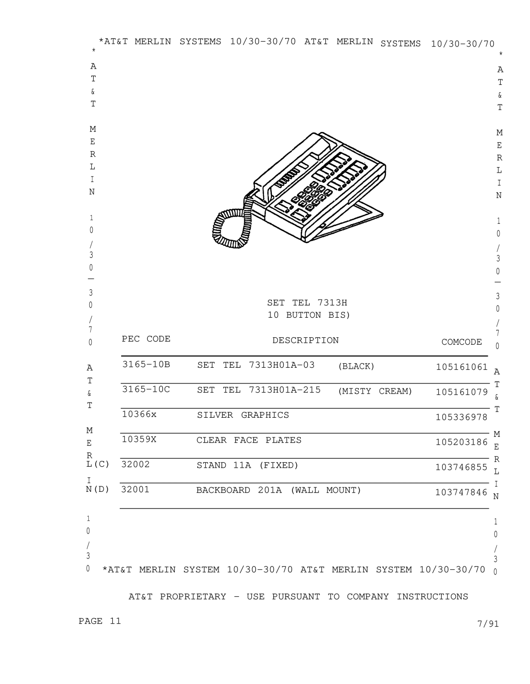 AT&T 3070, 1030 manual Button BIS PEC Code 