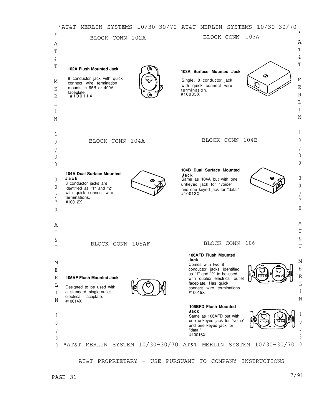 AT&T 3070, 1030 manual Block Conn 102A 