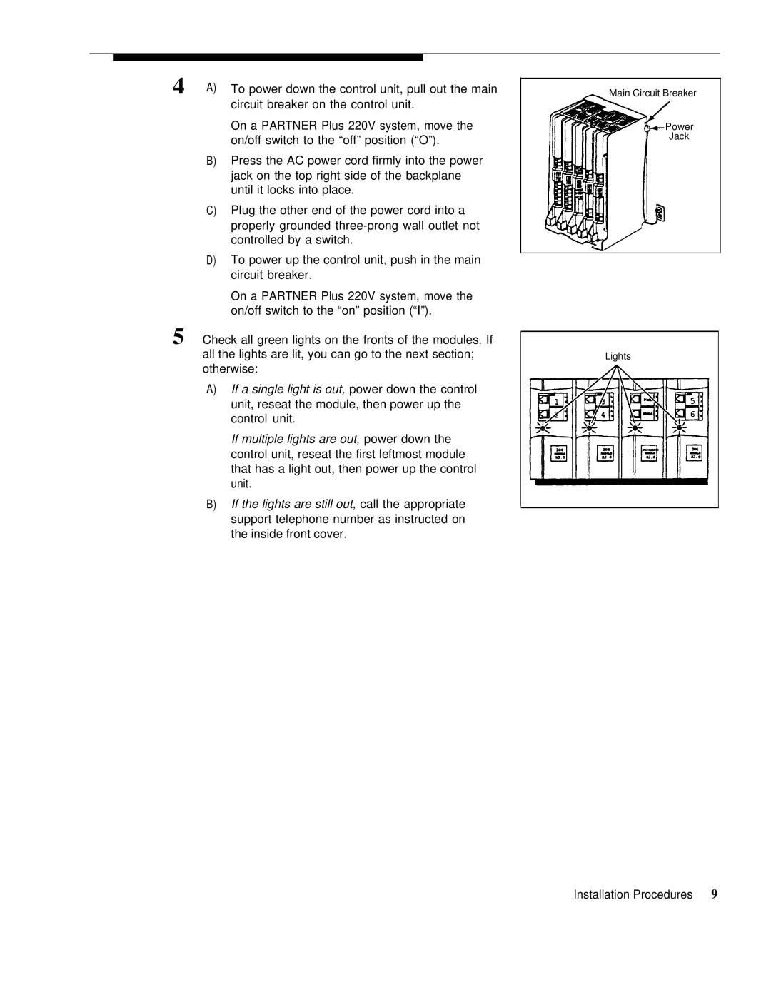 AT&T 3.1 manual Main Circuit Breaker Power Jack Lights 