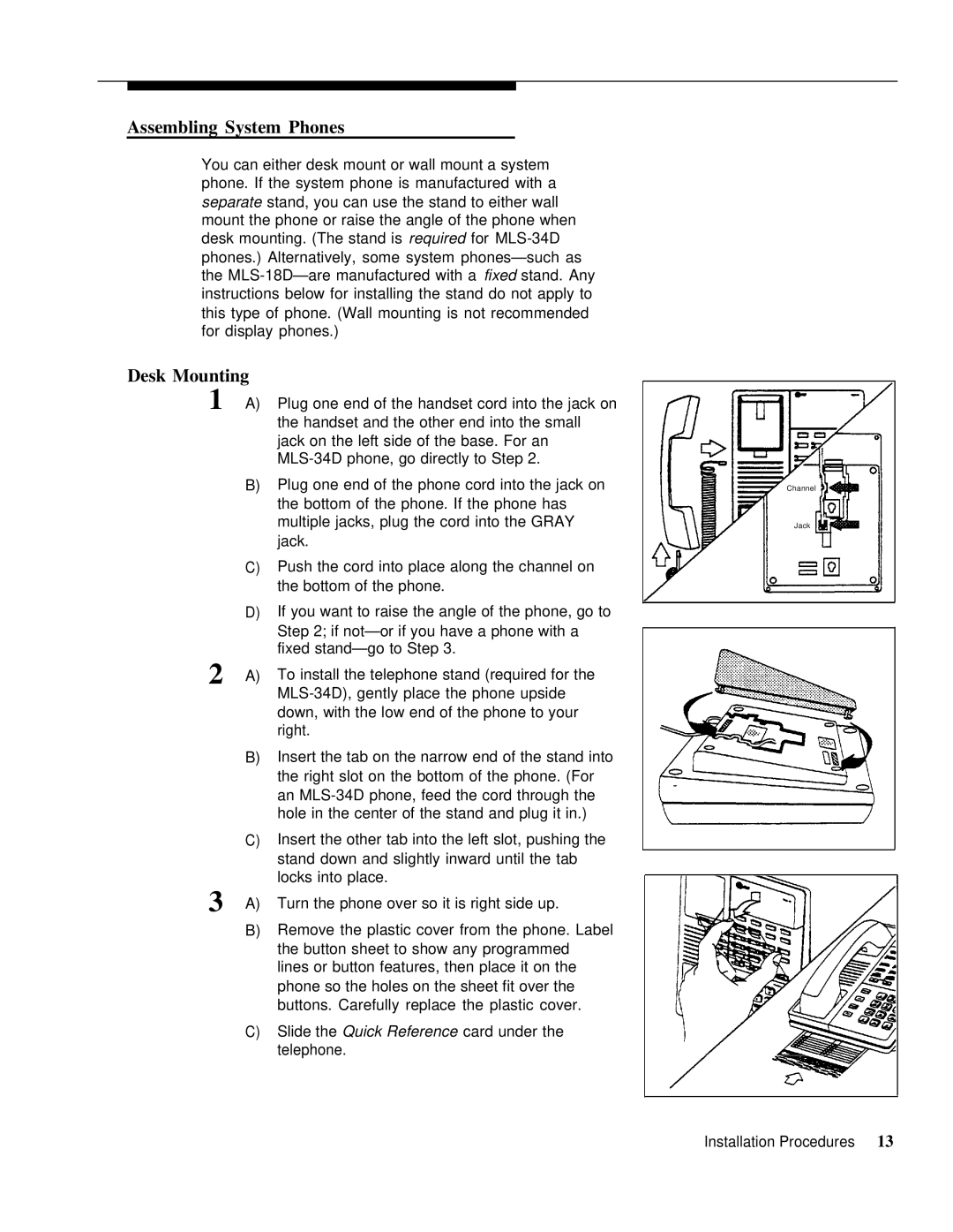 AT&T 3.1 manual Assembling System Phones, Desk Mounting 