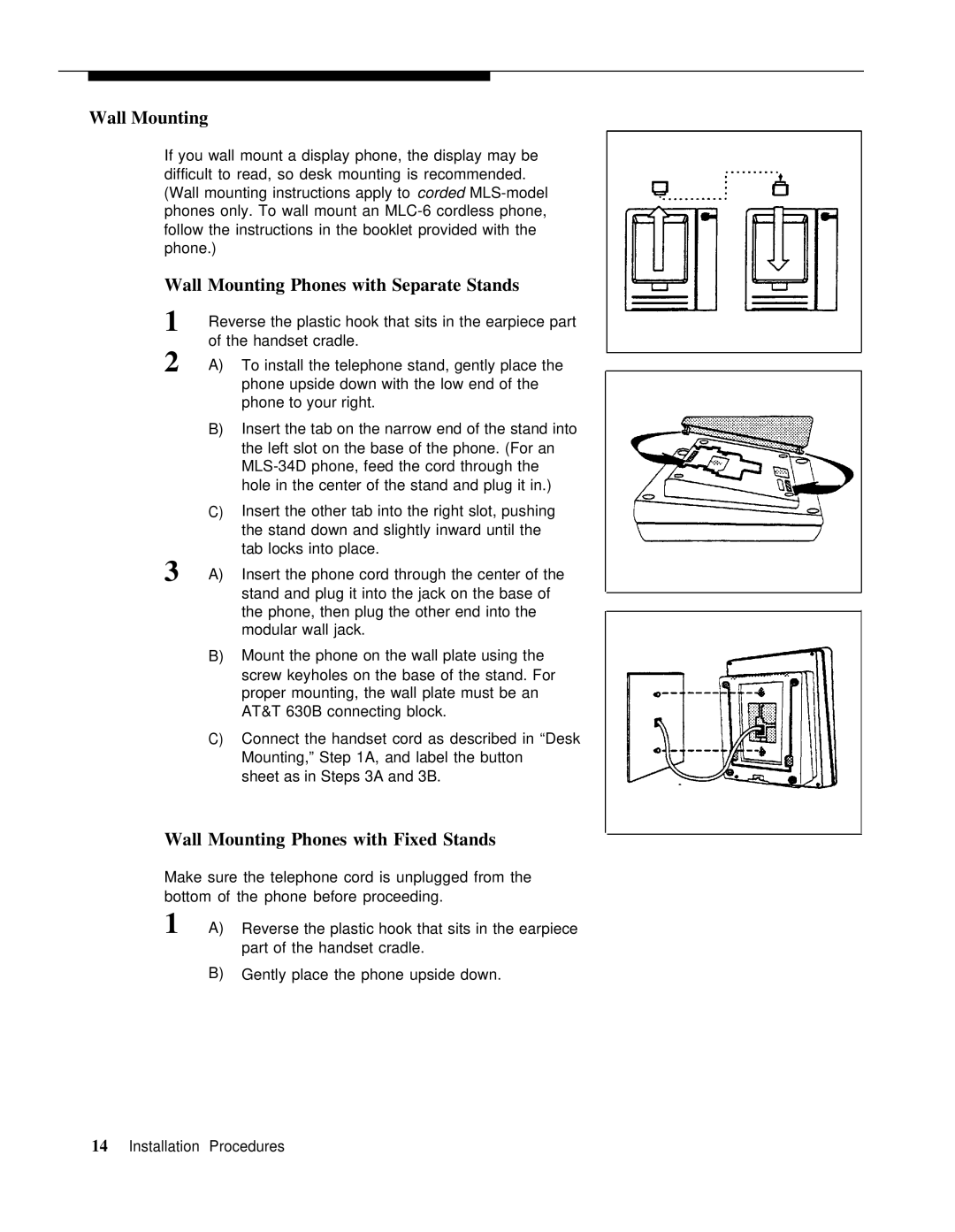 AT&T 3.1 manual Wall Mounting Phones with Separate Stands, Wall Mounting Phones with Fixed Stands 