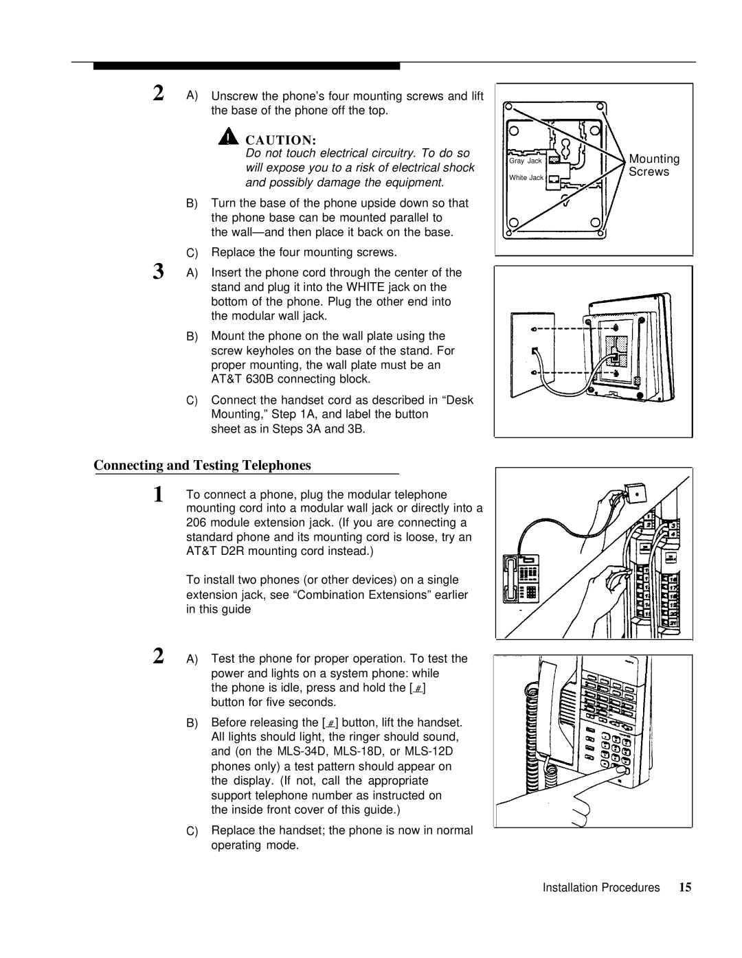 AT&T 3.1 manual Connecting and Testing Telephones, Possibly damage the equipment 