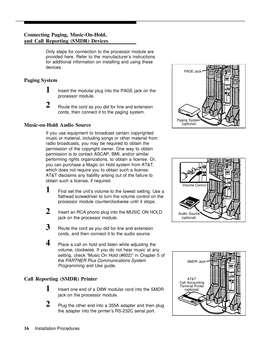 AT&T 3.1 manual Paging System, Music-on-Hold Audio Source, Call Reporting Smdr Printer 