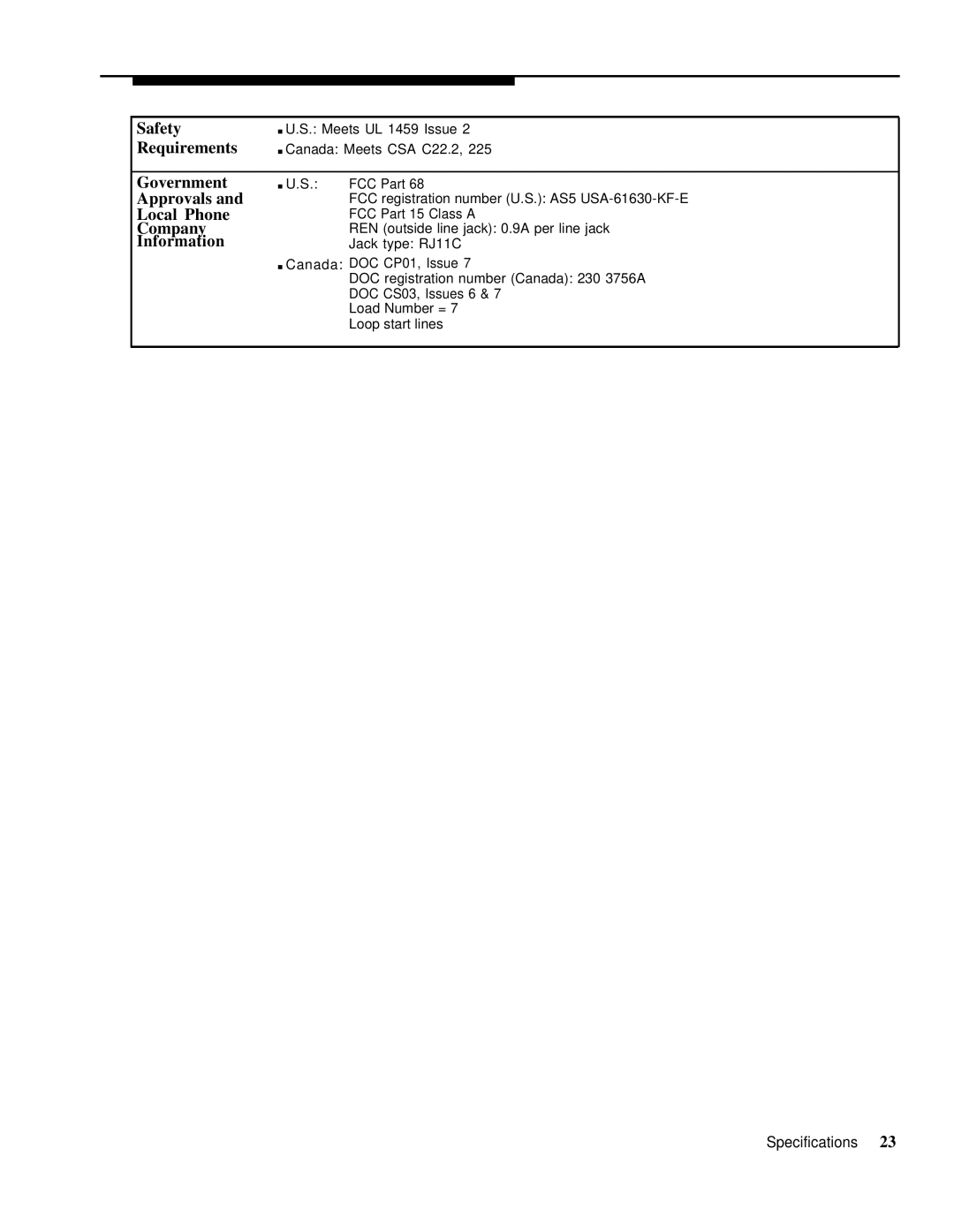 AT&T 3.1 manual Safety, Government, Approvals, Local Phone, Company, Information 