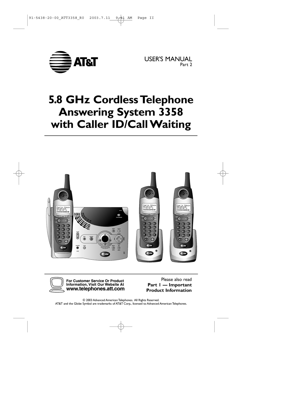 AT&T 3358 user manual With Caller ID/Call Waiting, Part 1 Important Product Information 