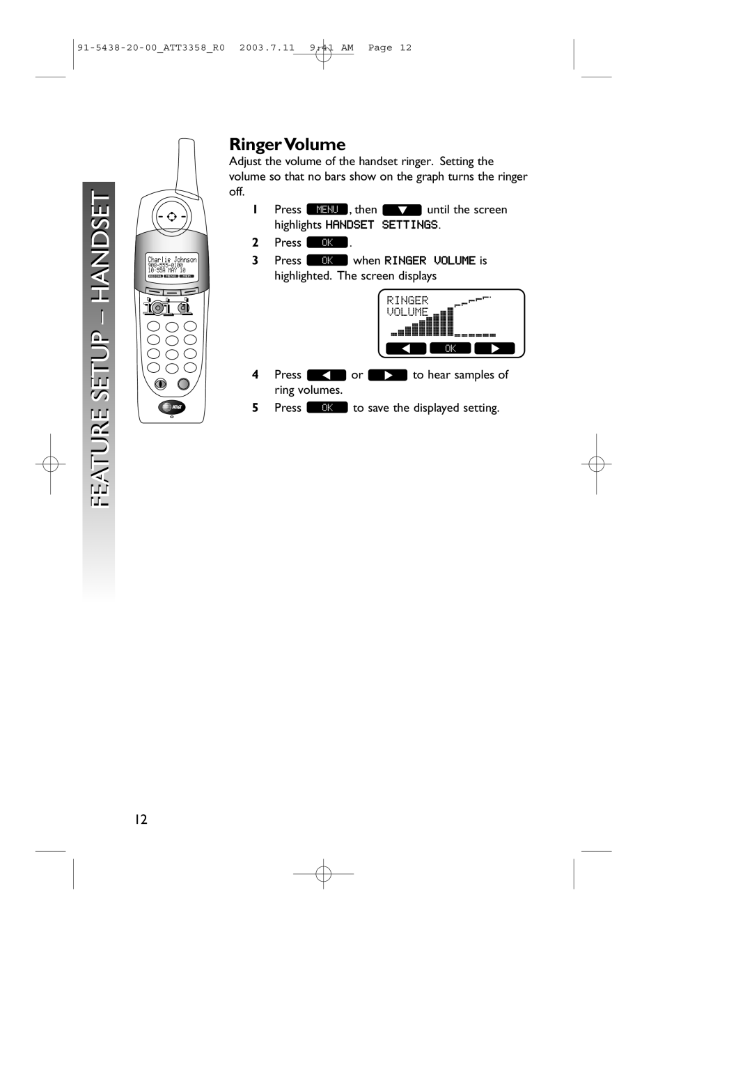 AT&T 3358 user manual Ringer Volume 