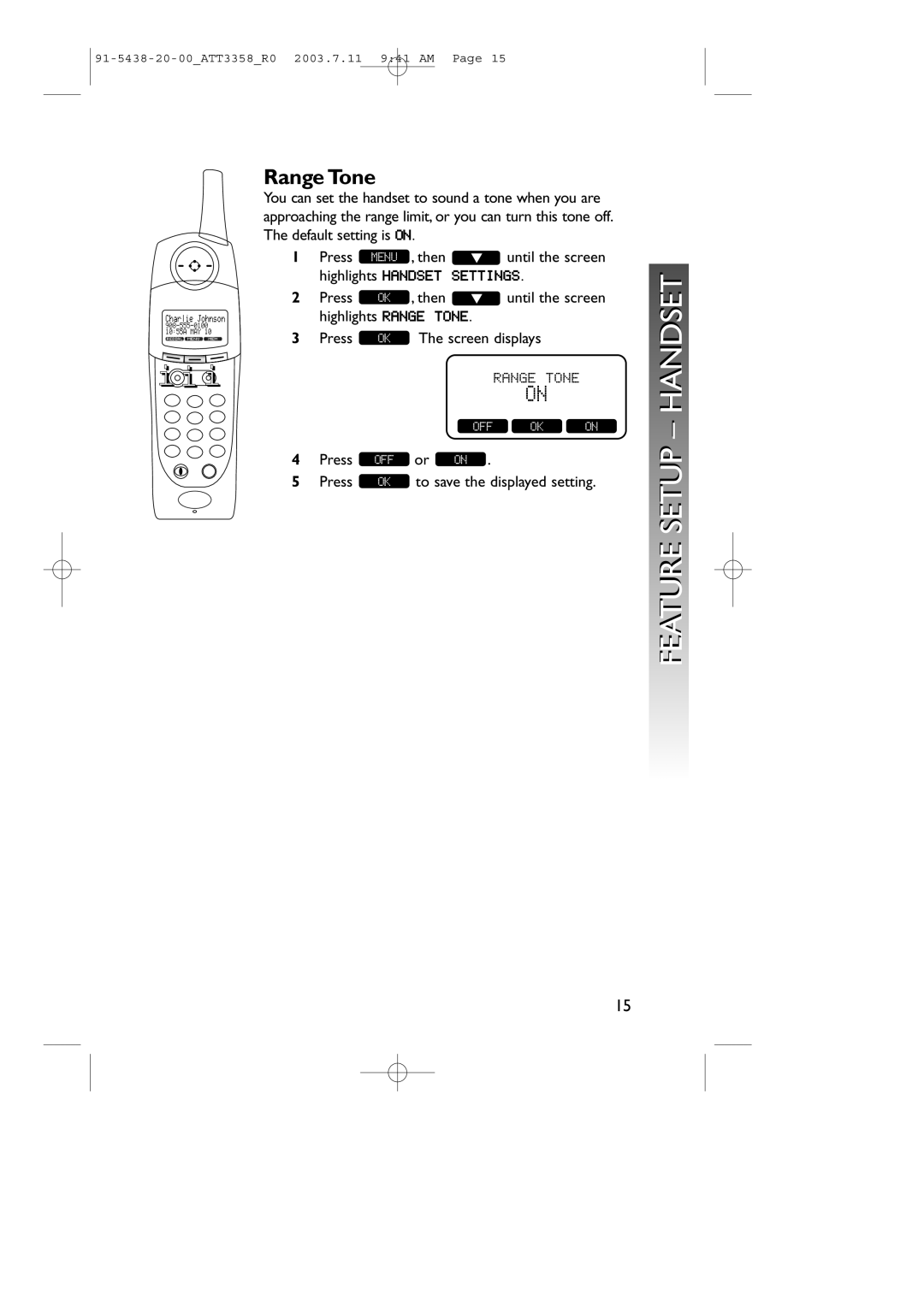 AT&T 3358 user manual Range Tone 