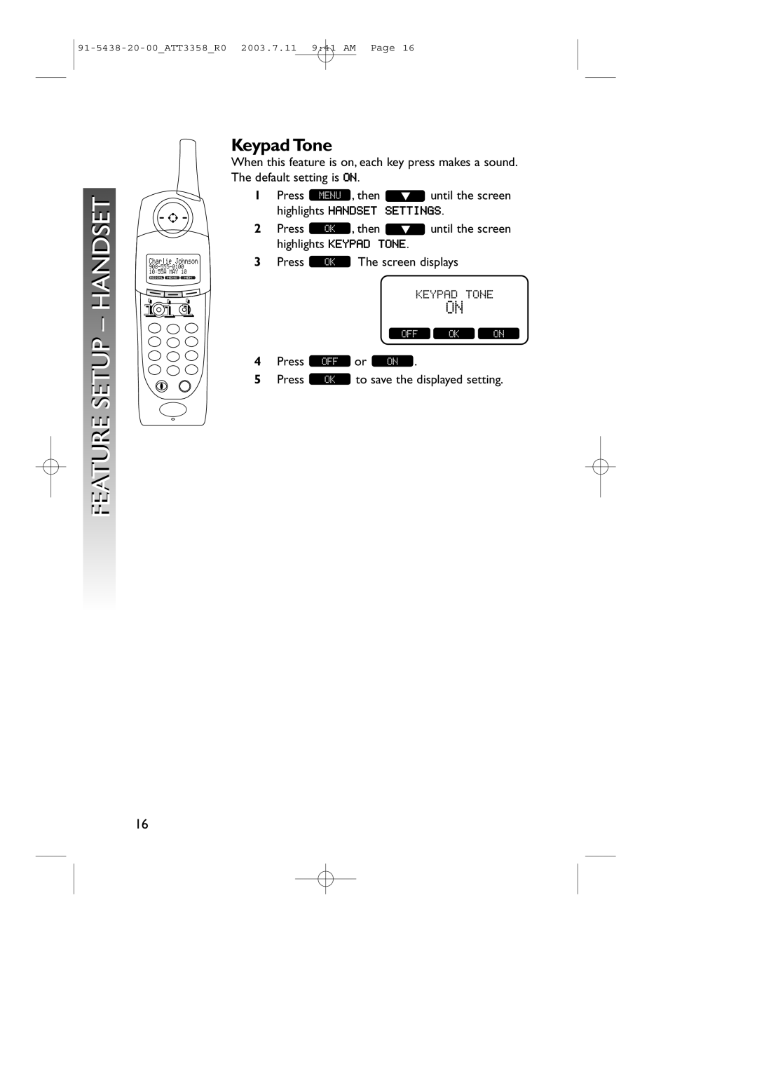 AT&T 3358 user manual Keypad Tone 