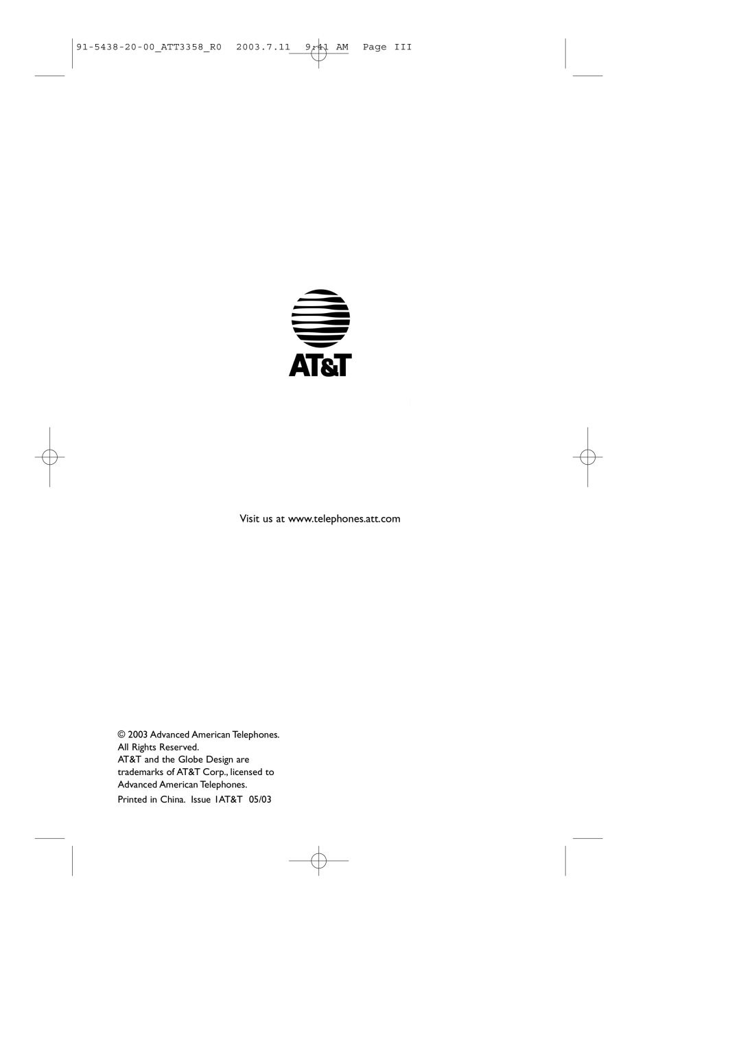 AT&T user manual 91-5438-20-00ATT3358R0 2003.7.11 941 AM 