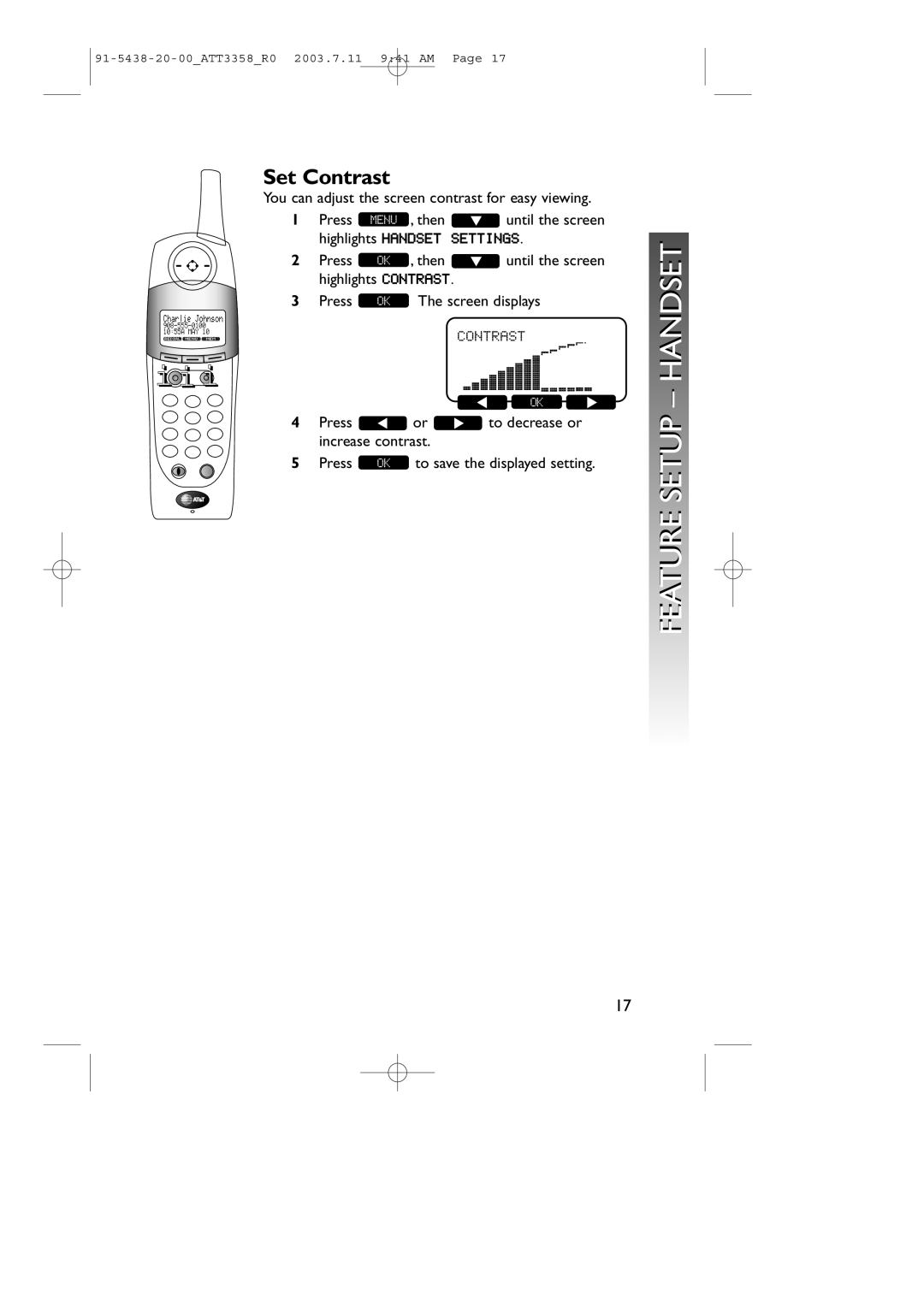 AT&T 3358 user manual Set Contrast 