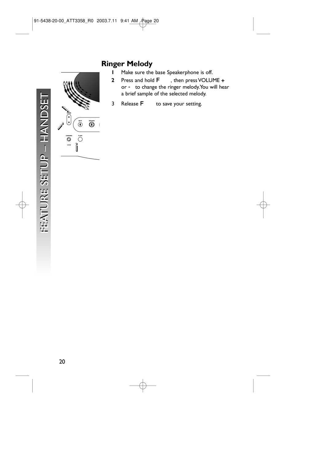 AT&T 3358 user manual Feature Setup Handset 