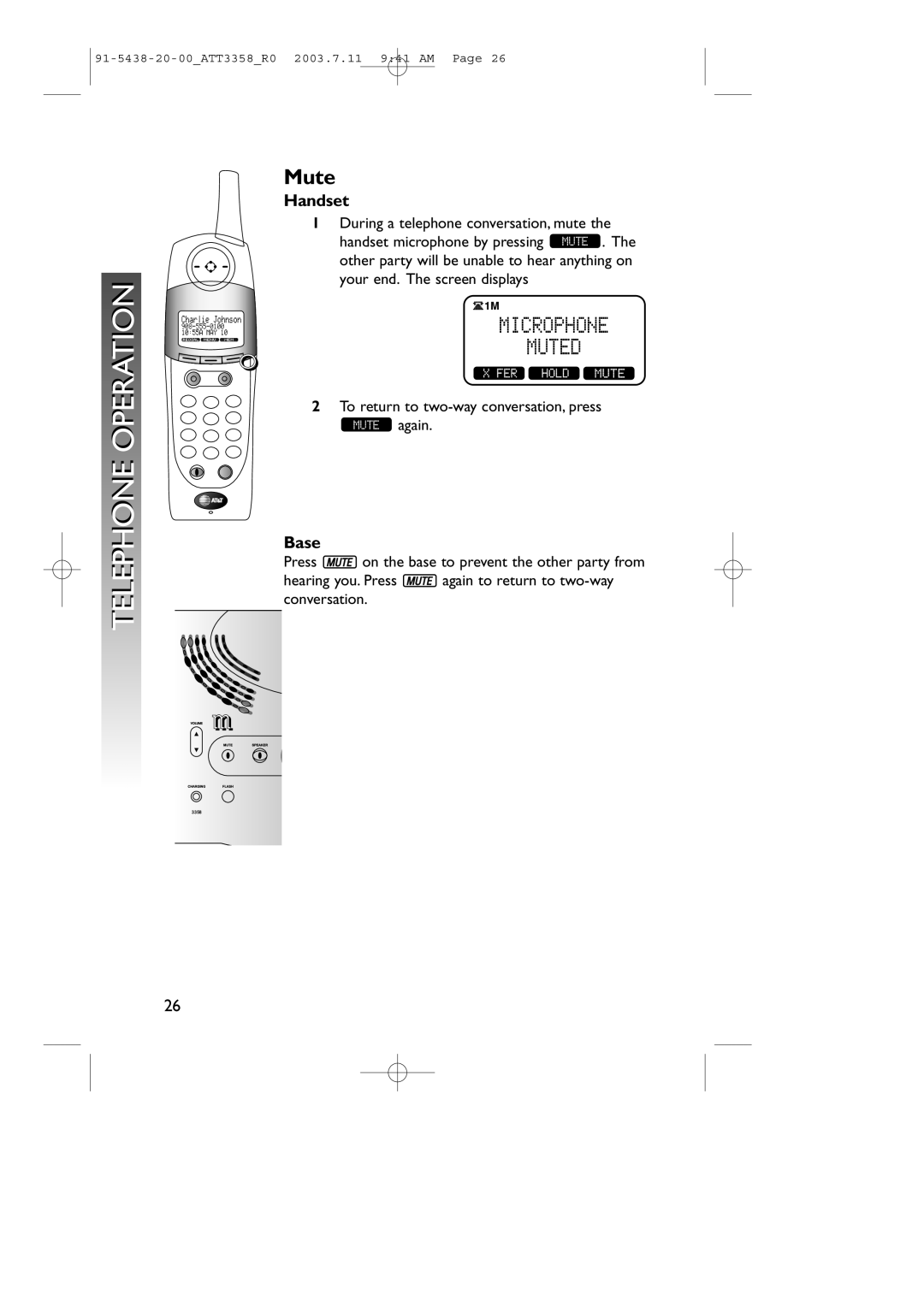 AT&T 3358 user manual Mute 