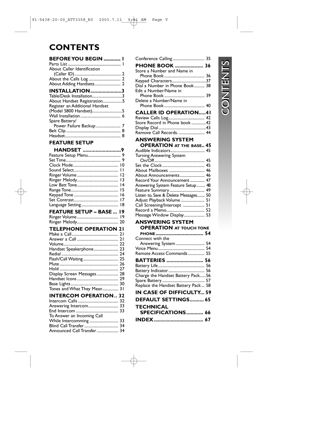 AT&T 3358 user manual Contents 