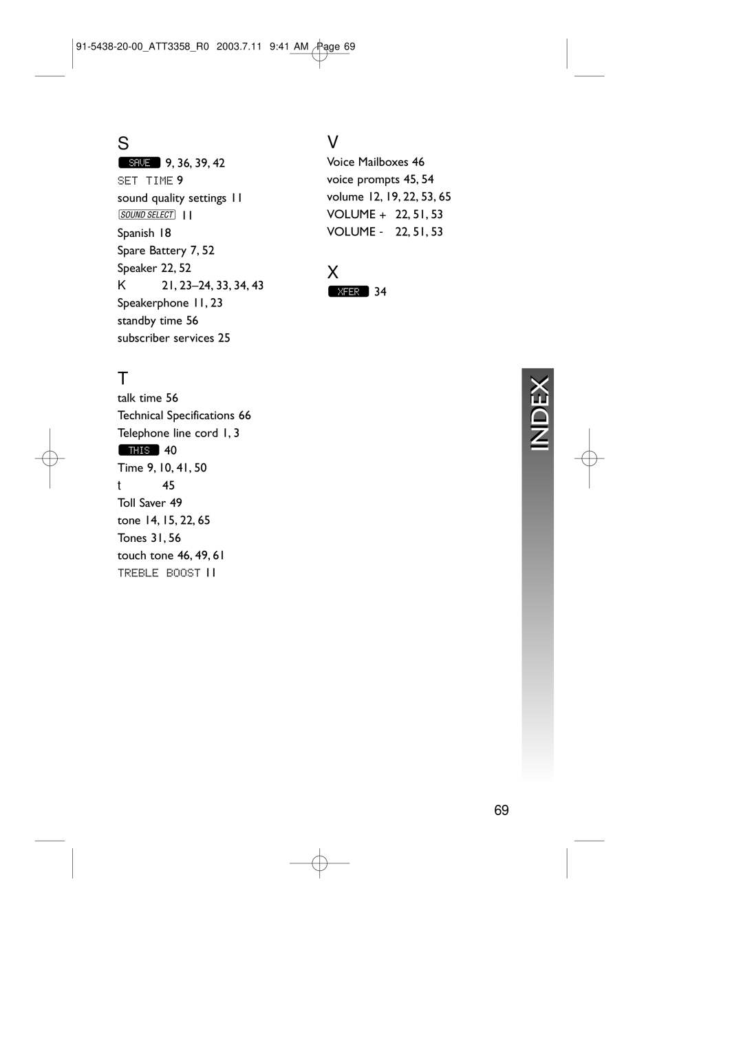 AT&T 3358 user manual Save 9, 36, 39 