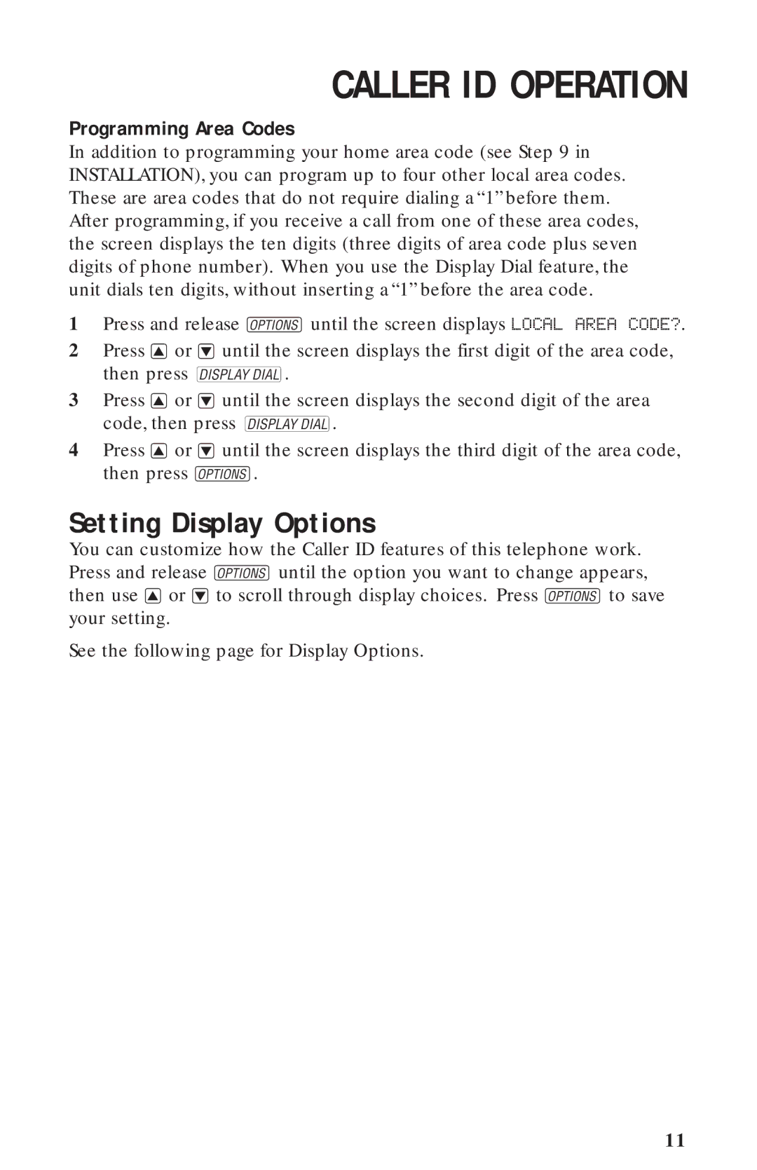 AT&T 360 user manual Setting Display Options, Programming Area Codes 