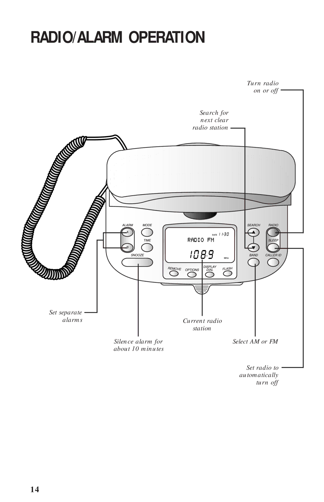 AT&T 360 user manual RADIO/ALARM Operation 