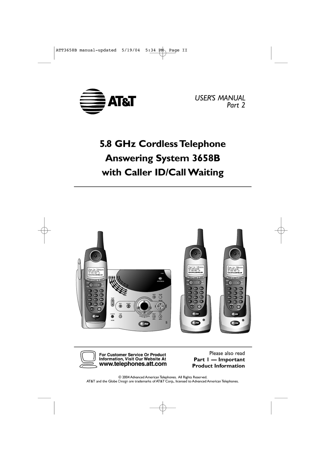 AT&T 3658B user manual With Caller ID/Call Waiting, Part 1 Important Product Information 