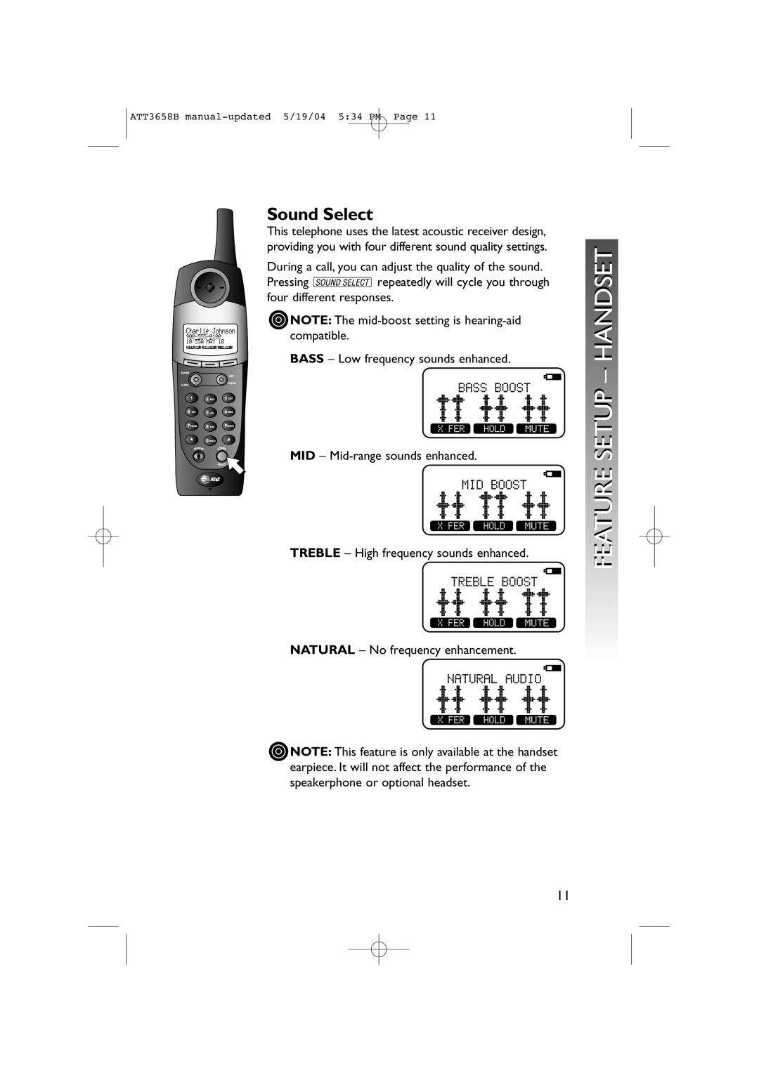 AT&T 3658B user manual Sound Select 