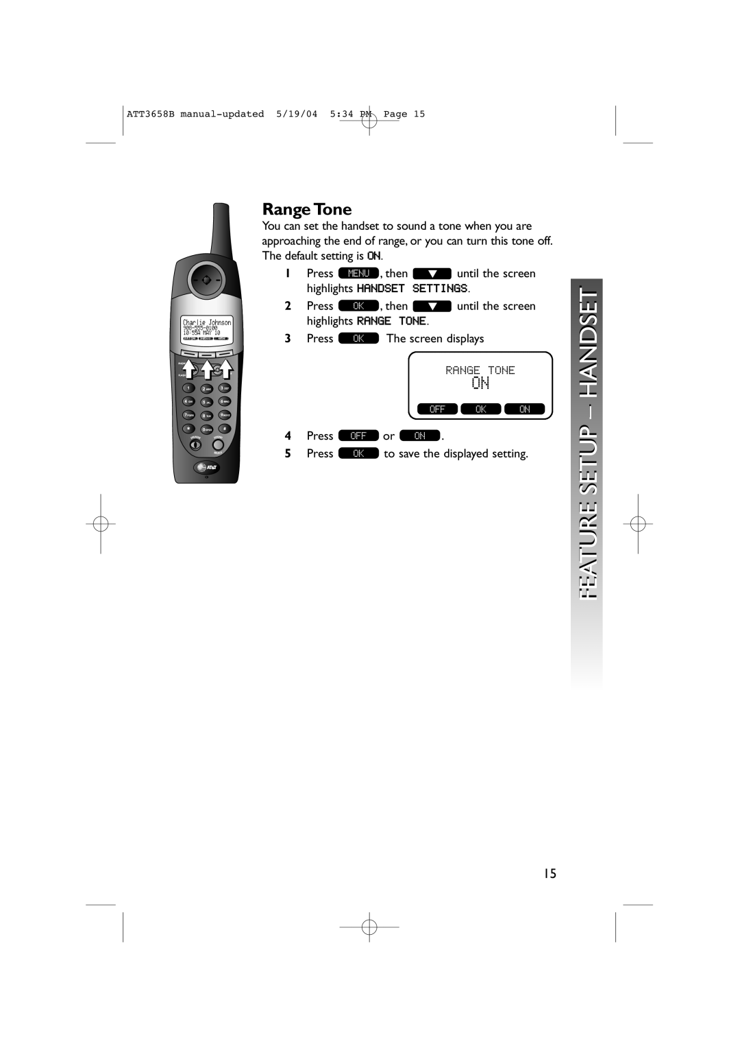 AT&T 3658B user manual Range Tone 