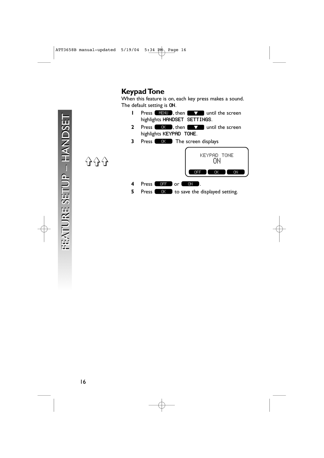 AT&T 3658B user manual Keypad Tone 