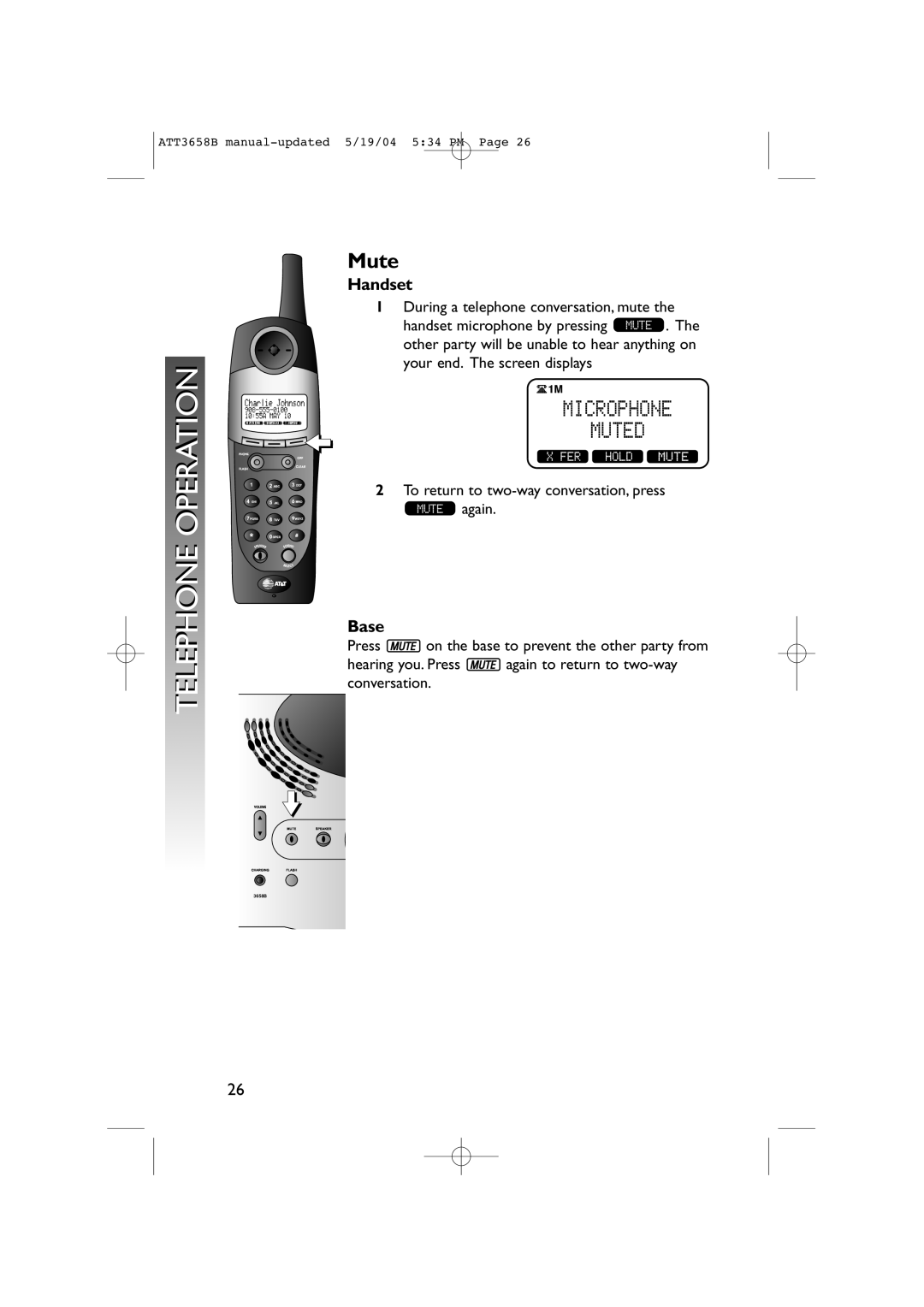 AT&T 3658B user manual Mute 