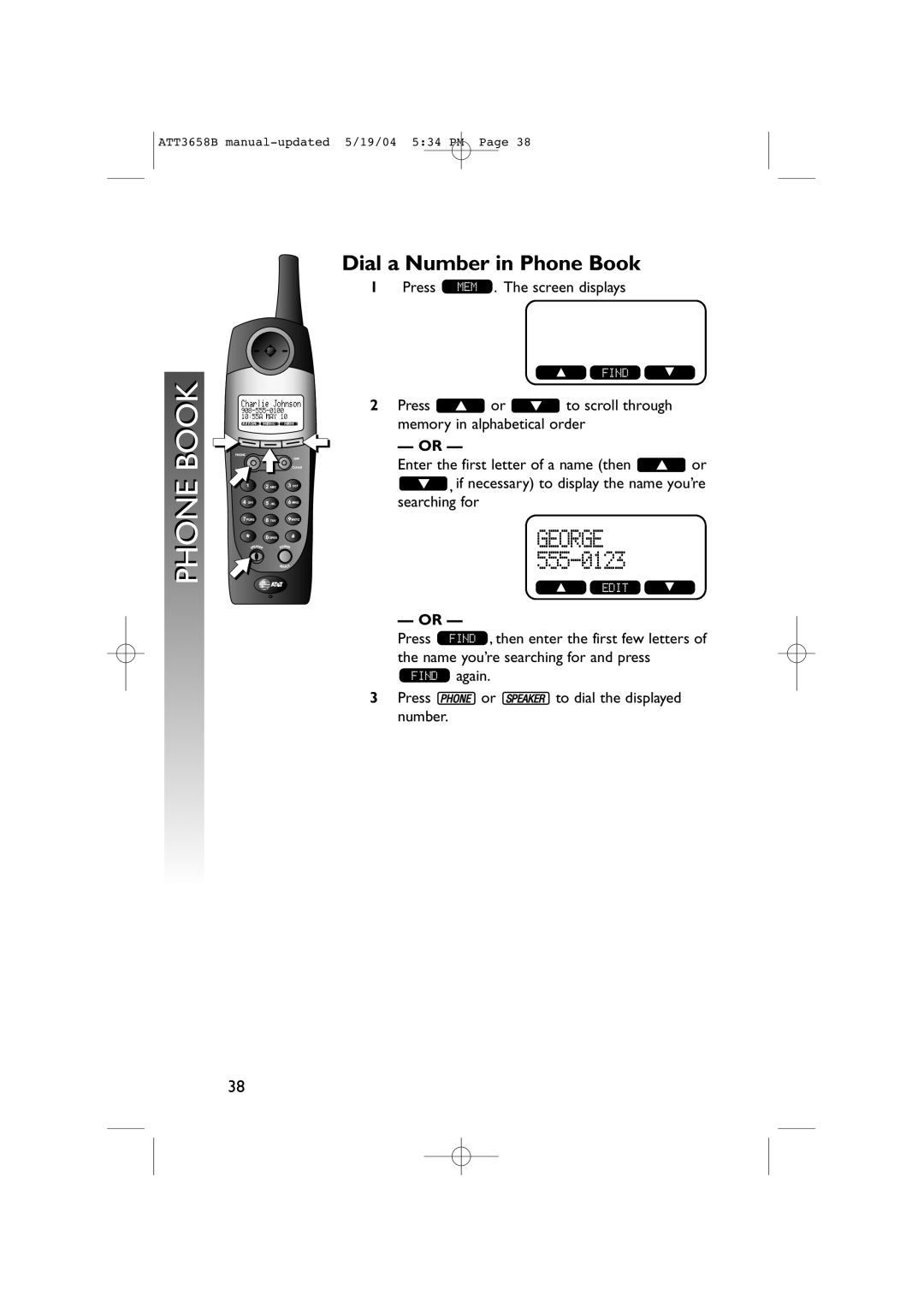 AT&T 3658B user manual    , Dial a Number in Phone Book 