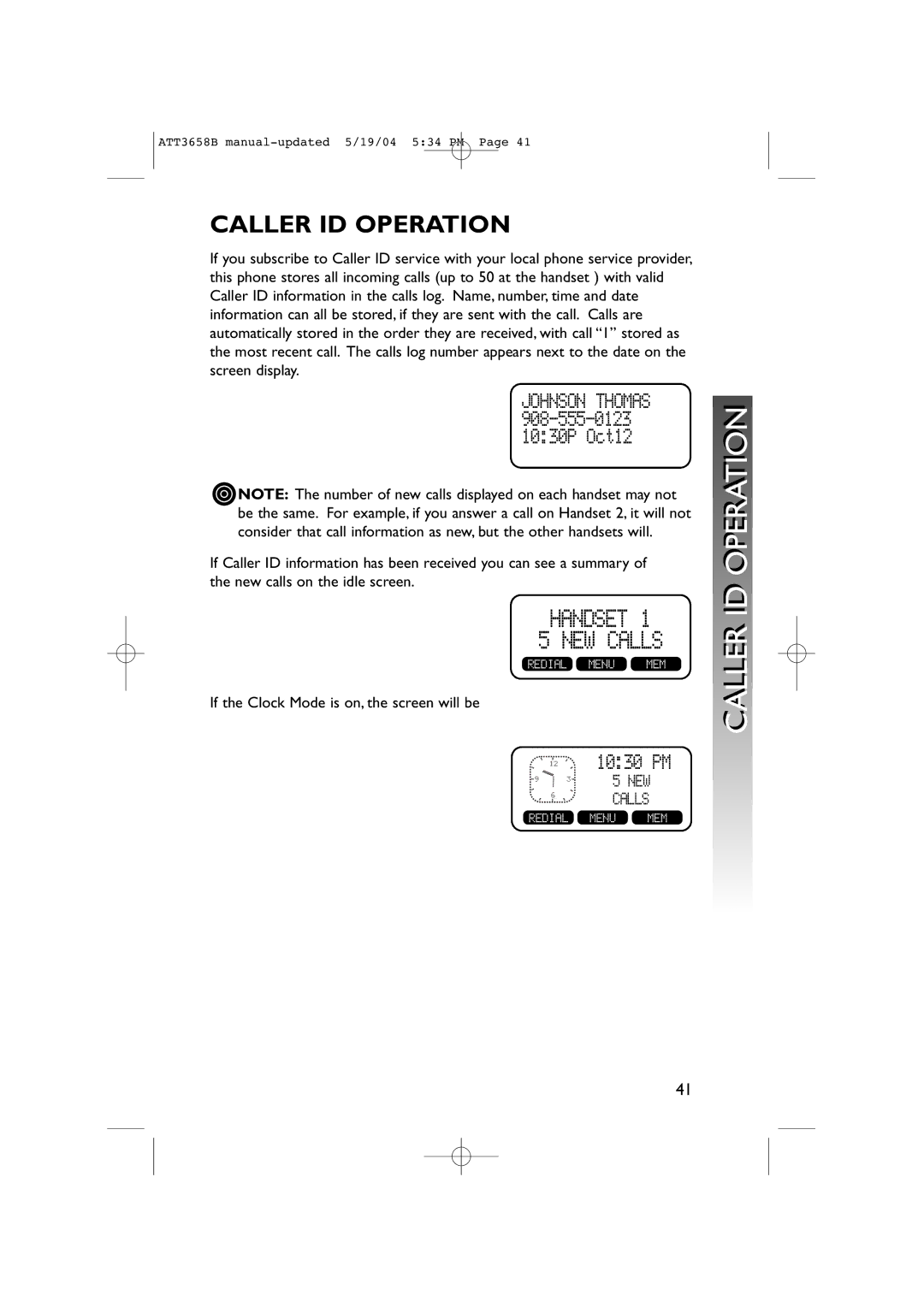 AT&T 3658B user manual Caller Idid Operationi, Caller ID Operation 