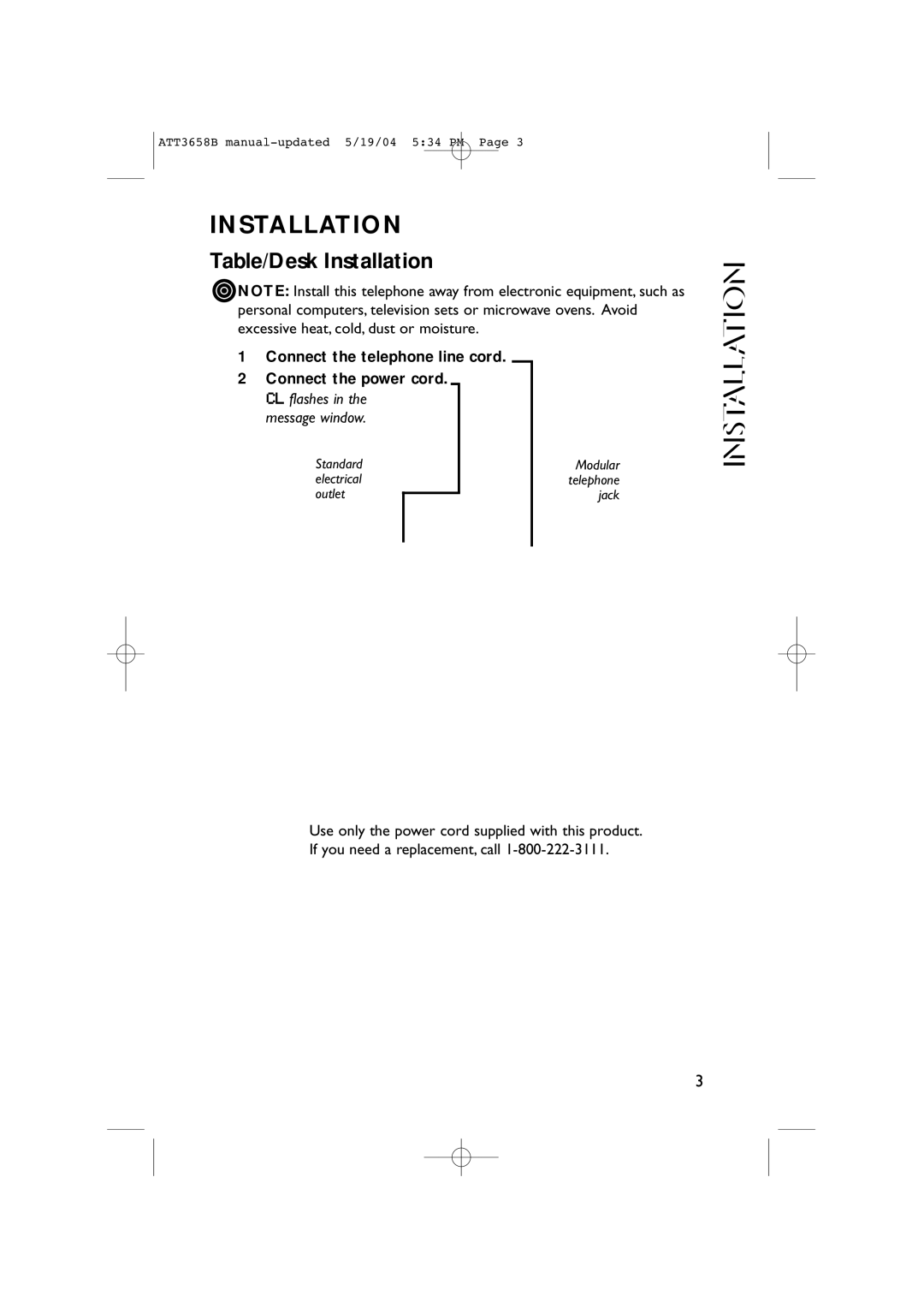 AT&T 3658B user manual Installationi, Table/Desk Installation 