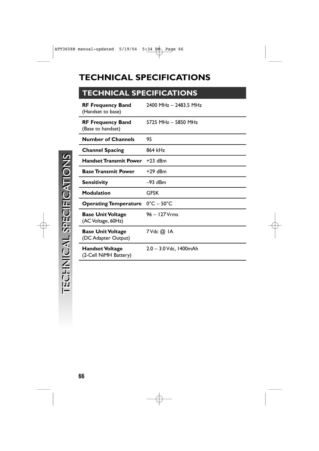 AT&T 3658B user manual Technicali Specificationsi, Technical Specifications 