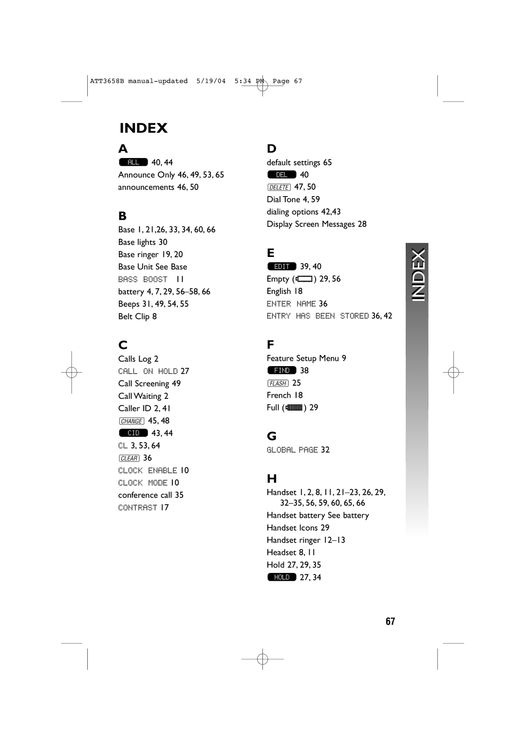 AT&T 3658B user manual Indexi 