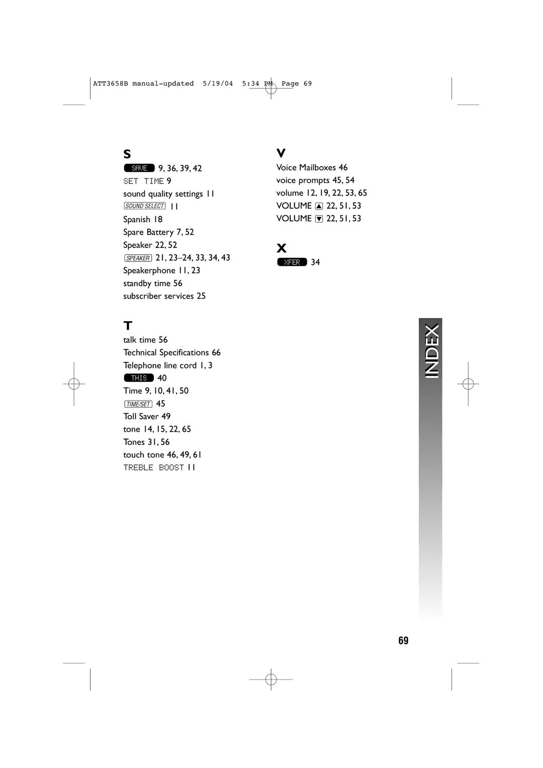 AT&T 3658B user manual Save 9, 36, 39 