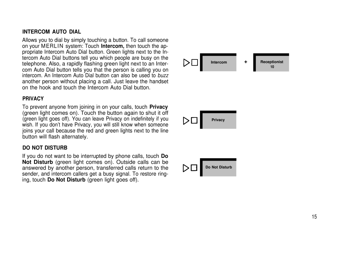 AT&T 410 820 manual Intercom Auto Dial, Privacy, Do not Disturb 
