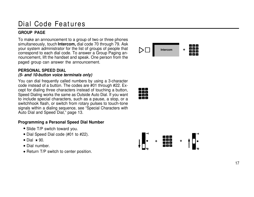 AT&T 410 820 manual Dial Code Features, Group, Programming a Personal Speed Dial Number 