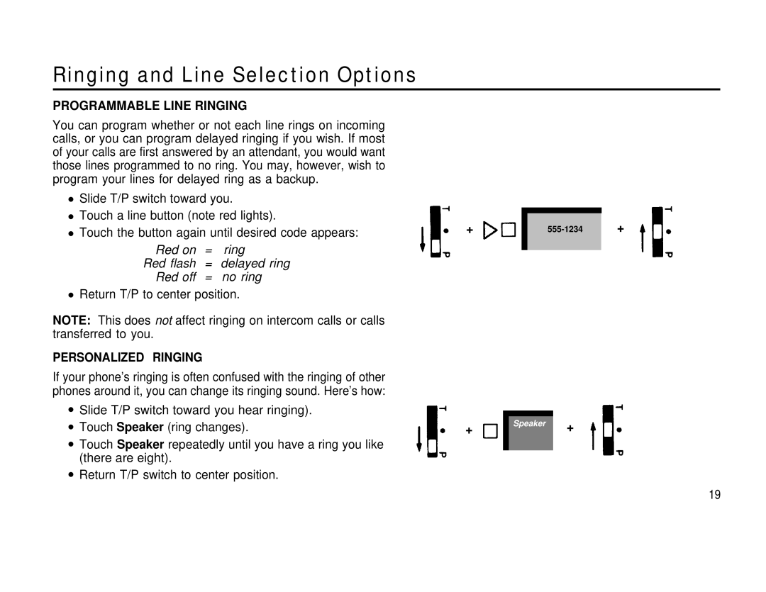 AT&T 410 820 manual Ringing and Line Selection Options, Programmable Line Ringing, Personalized Ringing 