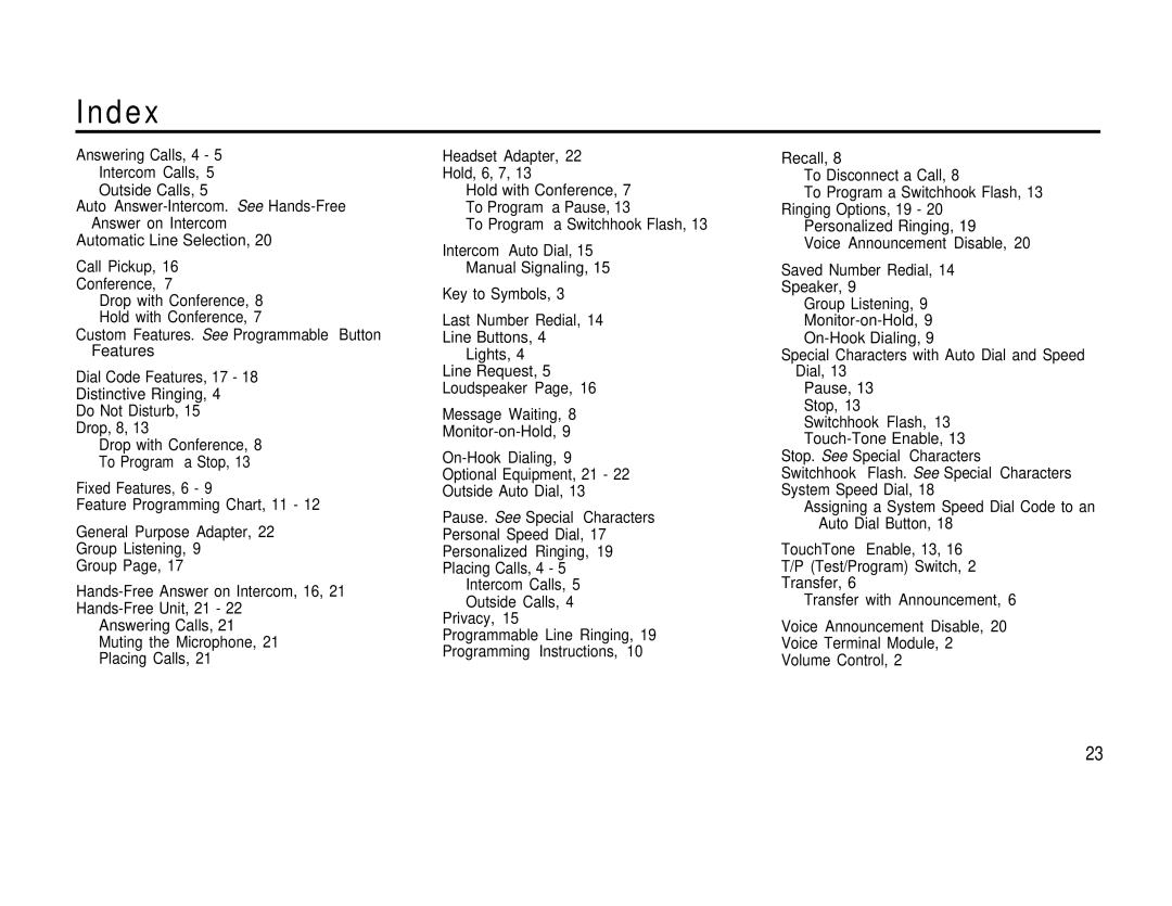 AT&T 410 820 manual Index 